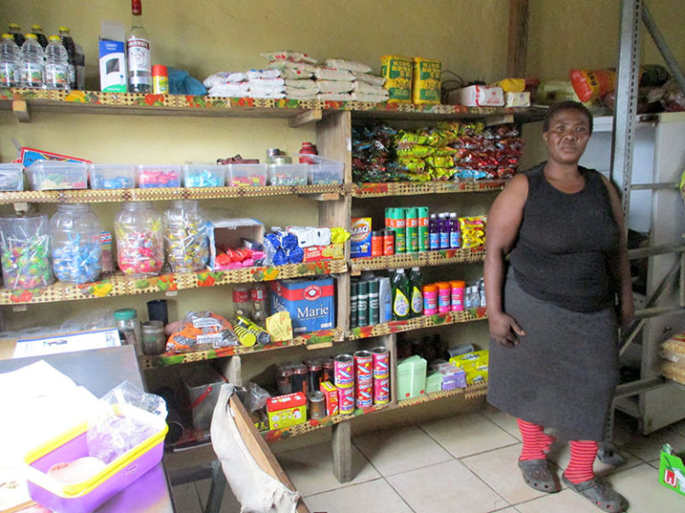 Ntombenhle Mavimbela started a tuck shop and sells her vegetables from there.