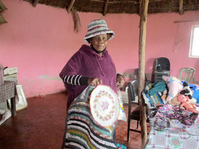 Busisiwe Gigaba of Nqabeni zone at Izingolweni displays her hand work.