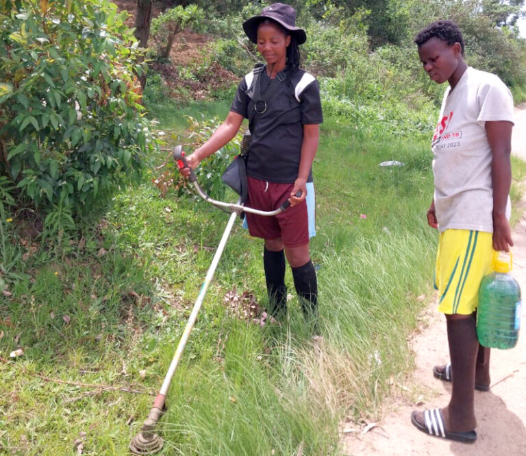 Ntombifuthi Sithole and Ntombiza Maxoxo work in a sector group.
